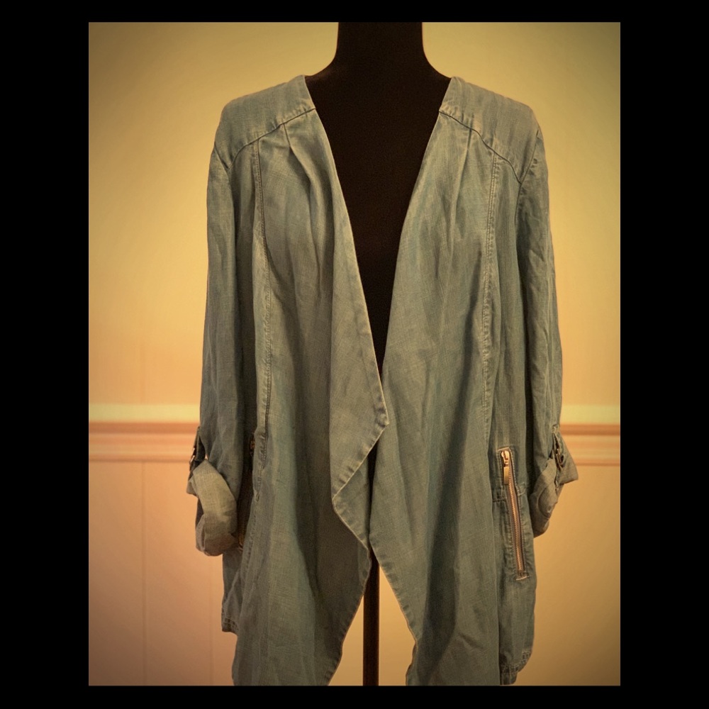EUC- Chambray Waterfall Jacket by Chico’s